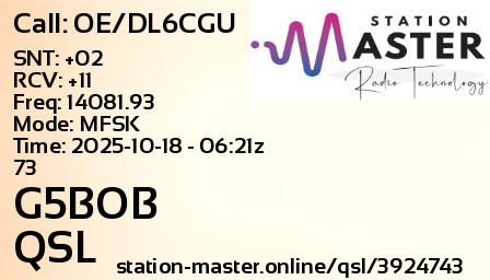 QSL Card for G5BOB QSO with OE/DL6CGU