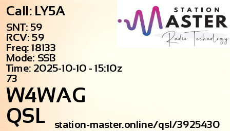QSL Card for W4WAG QSO with LY5A