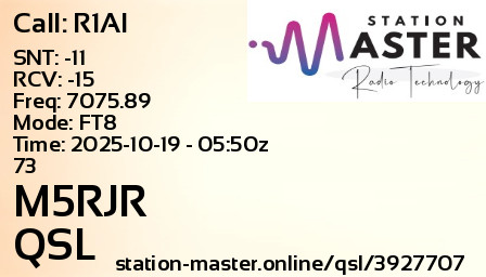 QSL Card for M5RJR QSO with R1AI