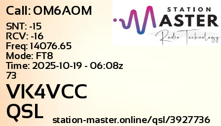 QSL Card for VK4VCC QSO with OM6AOM