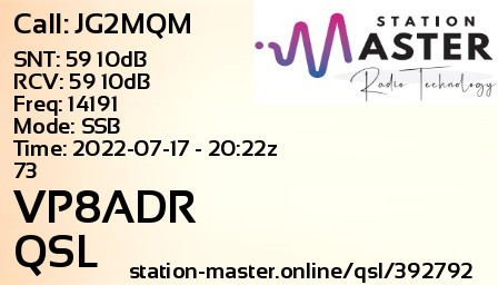 QSL Card for VP8ADR QSO with JG2MQM