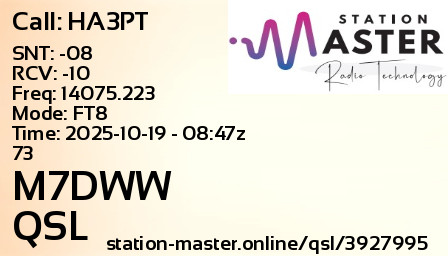 QSL Card for M7DWW QSO with HA3PT