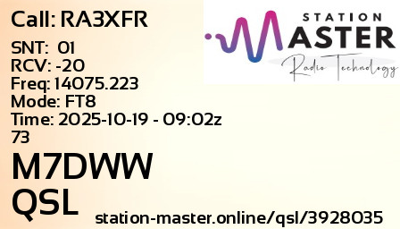 QSL Card for M7DWW QSO with RA3XFR