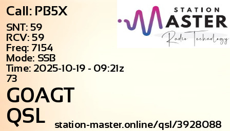 QSL Card for G0AGT QSO with PB5X