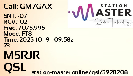 QSL Card for M5RJR QSO with GM7GAX