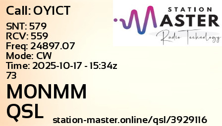 QSL Card for M0NMM QSO with OY1CT