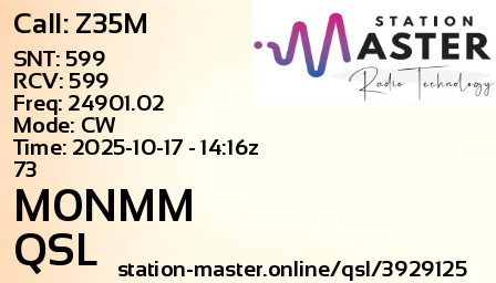 QSL Card for M0NMM QSO with Z35M