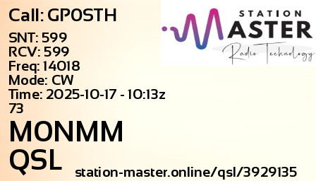 QSL Card for M0NMM QSO with GP0STH