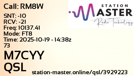 QSL Card for M7CYY QSO with RM8W