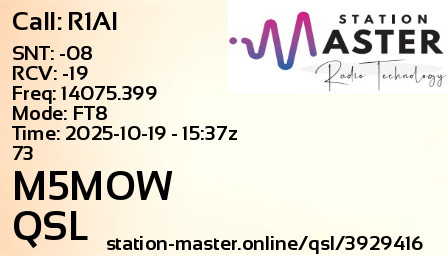 QSL Card for M5MOW QSO with R1AI