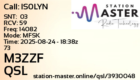 QSL Card for M3ZZF QSO with IS0LYN