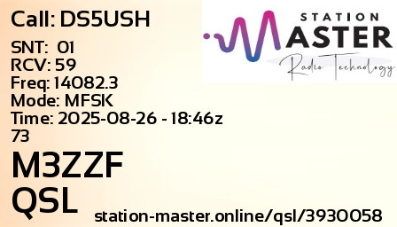 QSL Card for M3ZZF QSO with DS5USH