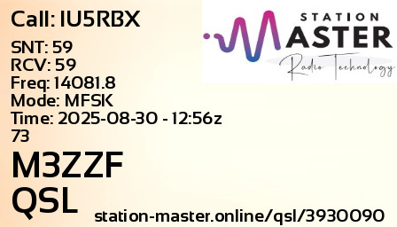 QSL Card for M3ZZF QSO with IU5RBX