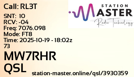 QSL Card for MW7RHR QSO with RL3T