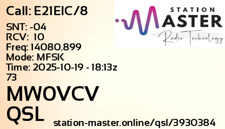QSL Card for MW0VCV QSO with E21EIC/8