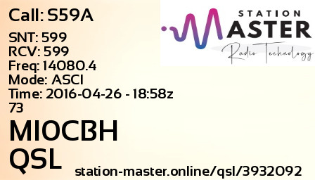 QSL Card for MI0CBH QSO with S59A