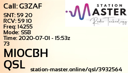 QSL Card for MI0CBH QSO with G3ZAF