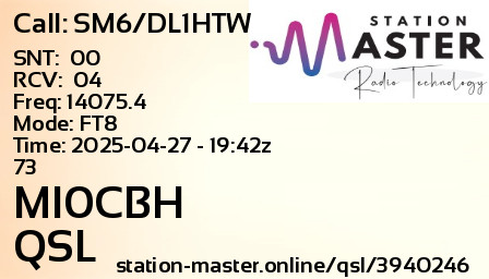 QSL Card for MI0CBH QSO with SM6/DL1HTW