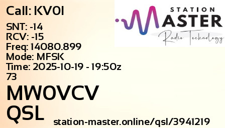 QSL Card for MW0VCV QSO with KV0I