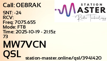 QSL Card for MW7VCN QSO with OE8RAK