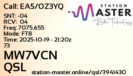 QSL Card for MW7VCN QSO with EA5/OZ3YQ