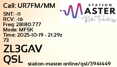QSL Card for ZL3GAV QSO with UR7FM/MM