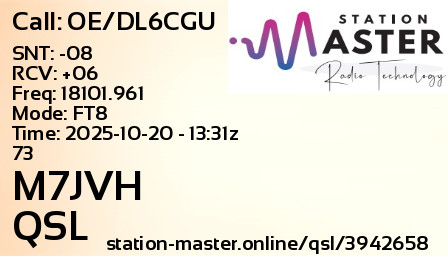 QSL Card for M7JVH QSO with OE/DL6CGU