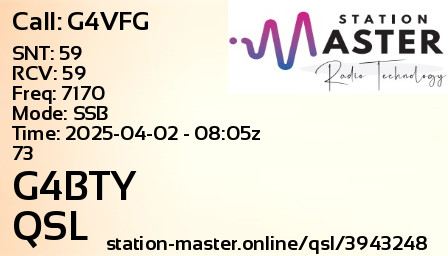 QSL Card for G4BTY QSO with G4VFG