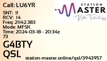 QSL Card for G4BTY QSO with LU6YR
