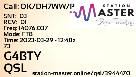 QSL Card for G4BTY QSO with OK/DH7WW/P