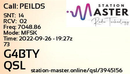 QSL Card for G4BTY QSO with PE1LDS
