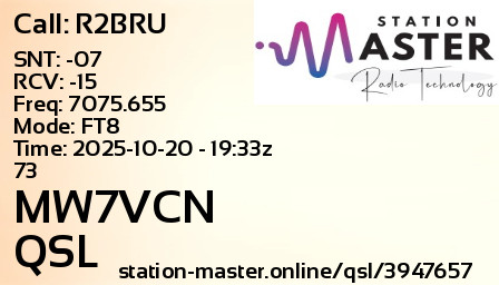 QSL Card for MW7VCN QSO with R2BRU