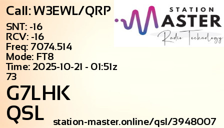 QSL Card for G7LHK QSO with W3EWL/QRP