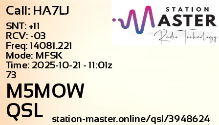 QSL Card for M5MOW QSO with HA7LJ
