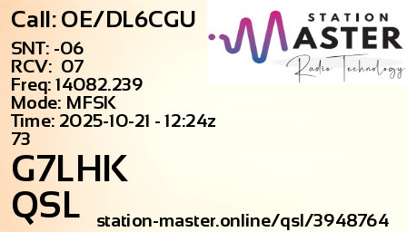 QSL Card for G7LHK QSO with OE/DL6CGU
