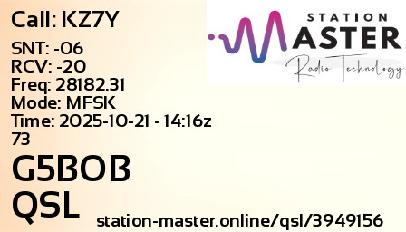 QSL Card for G5BOB QSO with KZ7Y