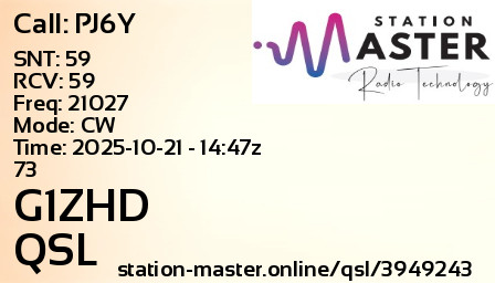 QSL Card for G1ZHD QSO with PJ6Y