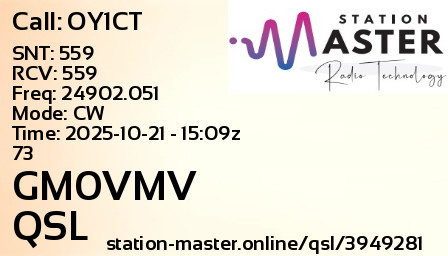 QSL Card for GM0VMV QSO with OY1CT