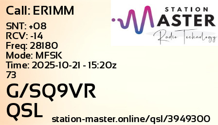 QSL Card for G/SQ9VR QSO with ER1MM