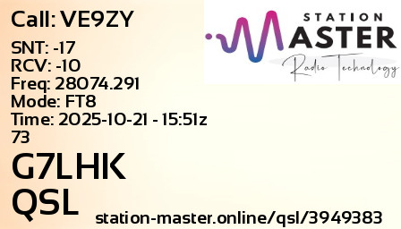 QSL Card for G7LHK QSO with VE9ZY