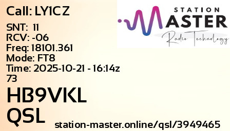 QSL Card for HB9VKL QSO with LY1CZ