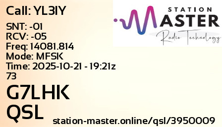 QSL Card for G7LHK QSO with YL3IY