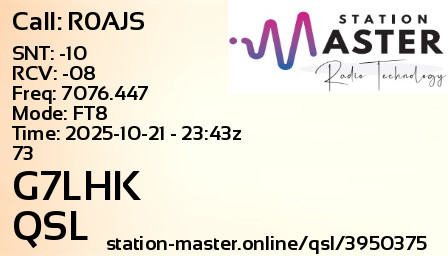 QSL Card for G7LHK QSO with R0AJS