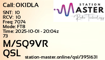 QSL Card for M/SQ9VR QSO with OK1DLA