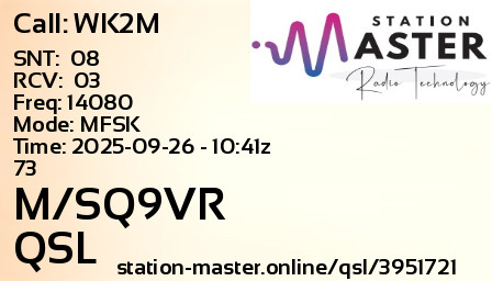 QSL Card for M/SQ9VR QSO with WK2M