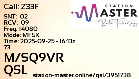 QSL Card for M/SQ9VR QSO with Z33F