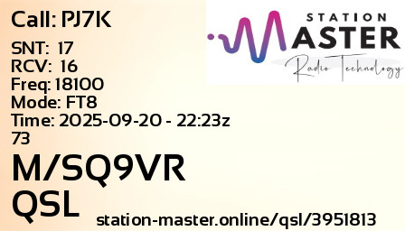 QSL Card for M/SQ9VR QSO with PJ7K