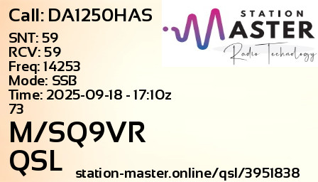 QSL Card for M/SQ9VR QSO with DA1250HAS