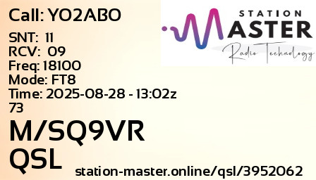 QSL Card for M/SQ9VR QSO with YO2ABO