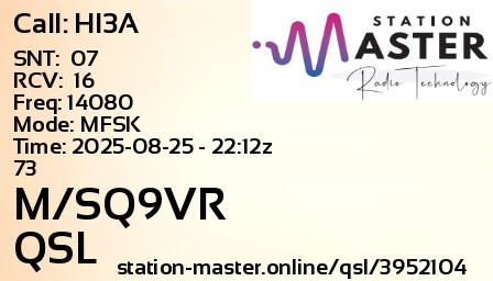 QSL Card for M/SQ9VR QSO with HI3A
